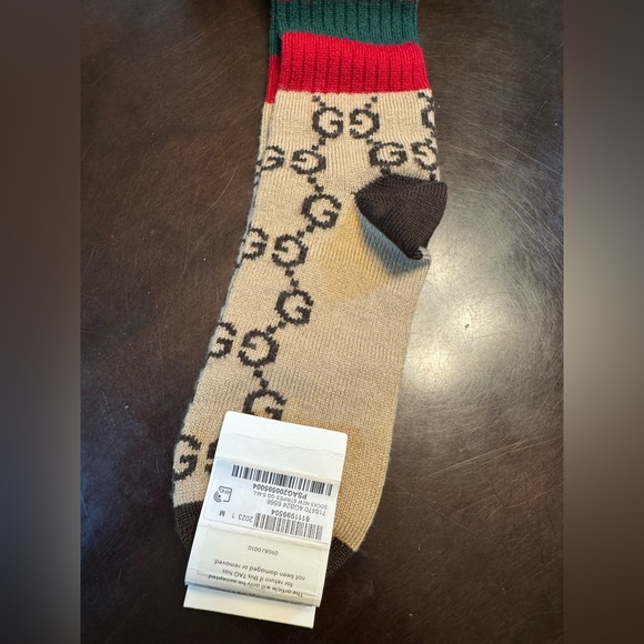 New Authentic Gucci GG Supreme Logo Green Red Socks Size M - Picture 5 of 10